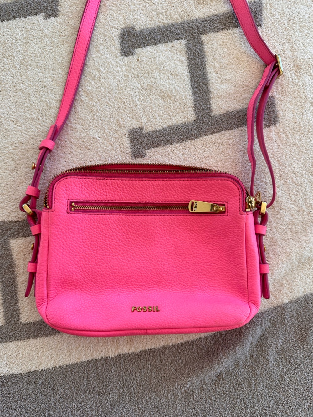 Fossil Hot Pink Pebbled Leather Crossbody Bag